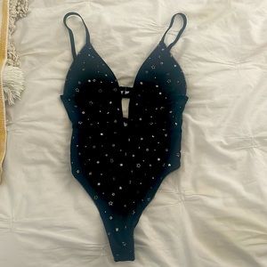 lingerie bodysuit black with silver stars